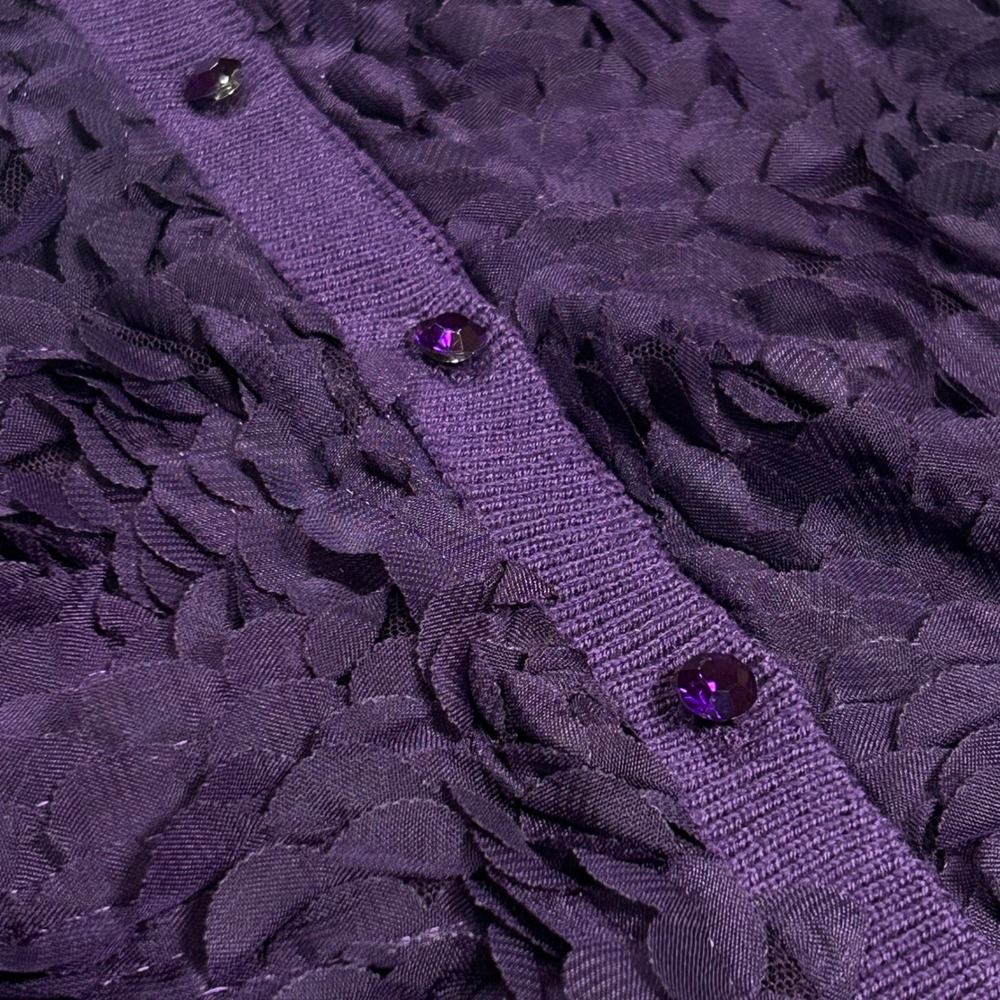 New York & Company Purple Rosette 3D Floral Button Front Cardigan Sweater NEW - Picture 3 of 8